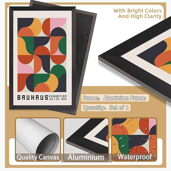 LZMXWX Vintage Bauhaus Exhibition Poster July 23 1923 Geometric Abstract Design With Colorful Shapes Canvas Wall Art Maximalist Prints For Home Bedroom Dorm Wall Decor 8x12in Black Framed Flat