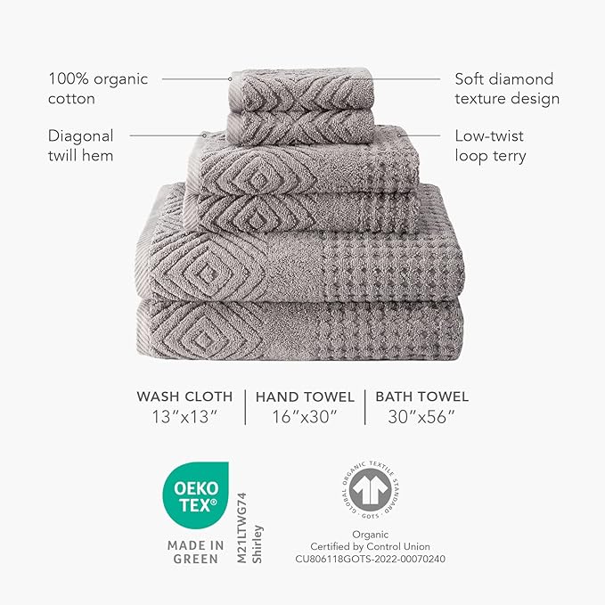 Texere 100% Organic Cotton Diamond Jacquard 700 GSM Luxury Bath Towel Sets - Ultra Soft and Absorbent Hotel and Spa Quality (Diamond, Merlot, 2 Bath & 2 Hand Towels)