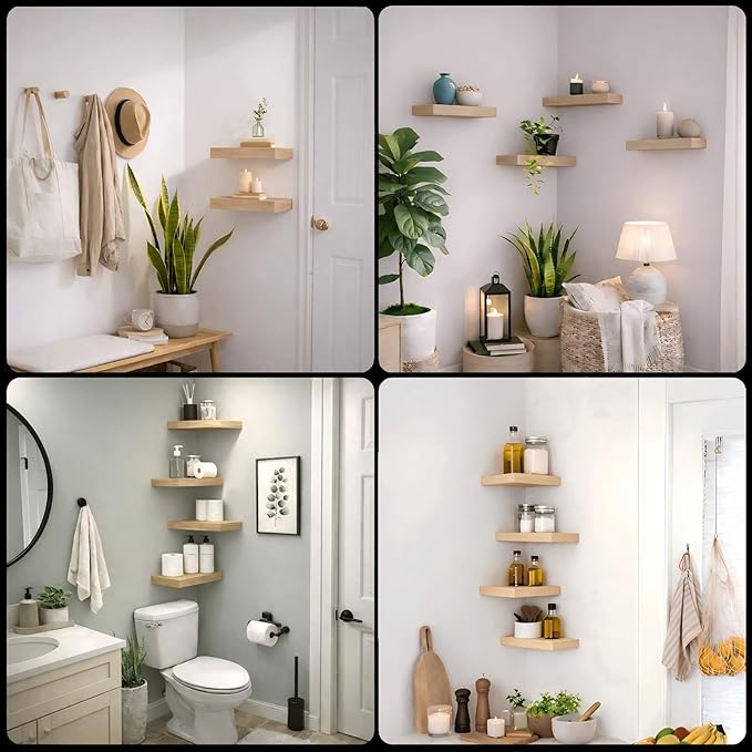 Bathroom Floating Shelves for Wall, Oak Small 11.8" Floating Shelf for Storage, Display and Farmhouse Rustic Home Decor, Perfect Over Toilet for Bedroom, Kitchen or Living Room, 2-Pack