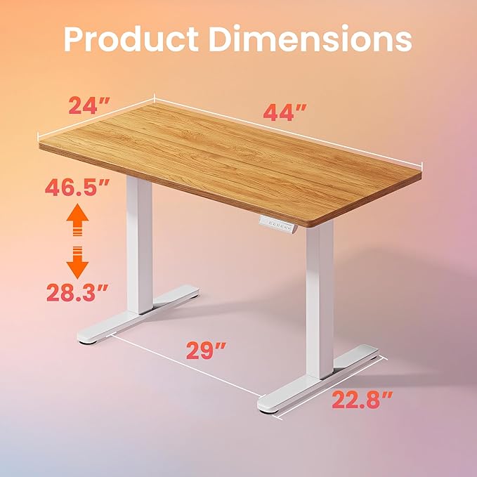 HUANUO Electric Standing Desk,44" x 24" Height Adjustable Desk, 4 Memory Height Settings, Sit to Stand Up Desk for Home Office, with Headphone Hook, Cable Manager, Light Vintage Brown