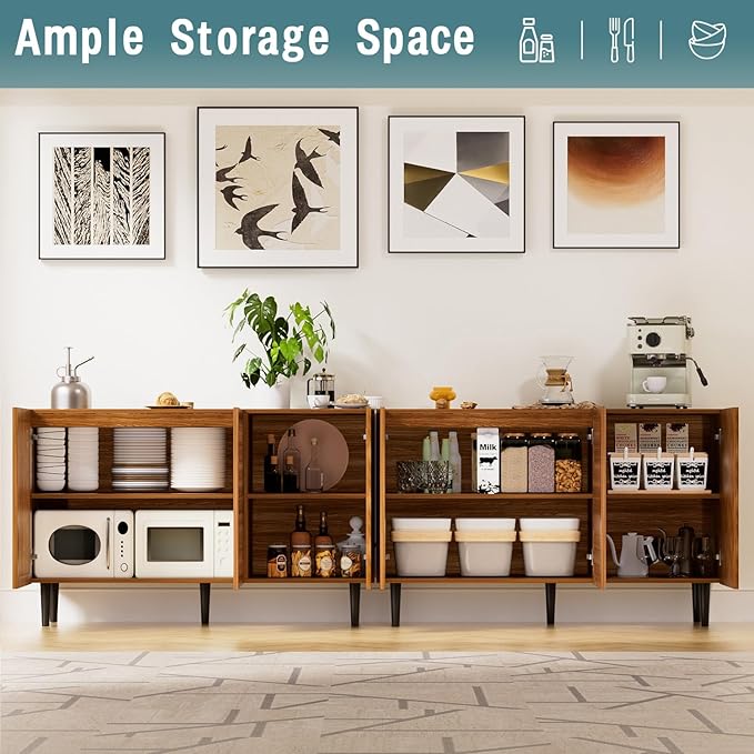 CHUWELL Farmhouse Storage Cabinet, 47.2" Buffet Cabinet with 3 DIY Doors and Adjustable Shelf, Sideboard Coffee Bar with Solid Wood Feet for Kitchen,Dining Room,Living Room,Brown