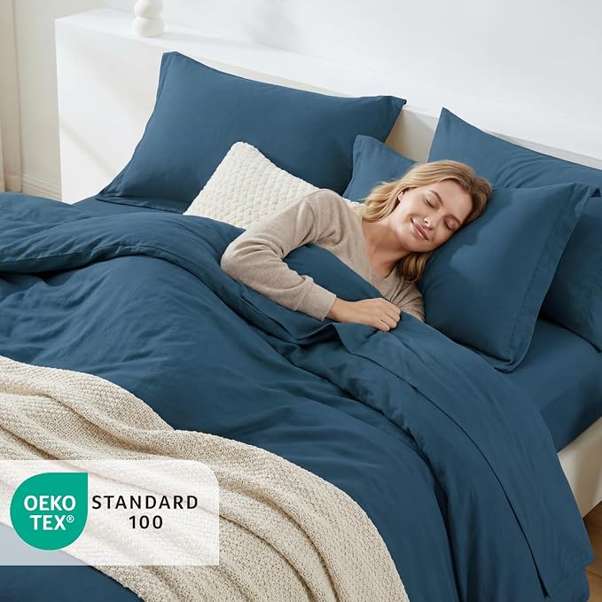 WRENSONGE Queen Comforter Set- 7 Pieces Soft Blue Bed in a Bag with Fitted Sheet, Flat Sheet, 2 Pillow Shams, and 2 Pillowcases- Warm Bedding Sets Queen for All Season