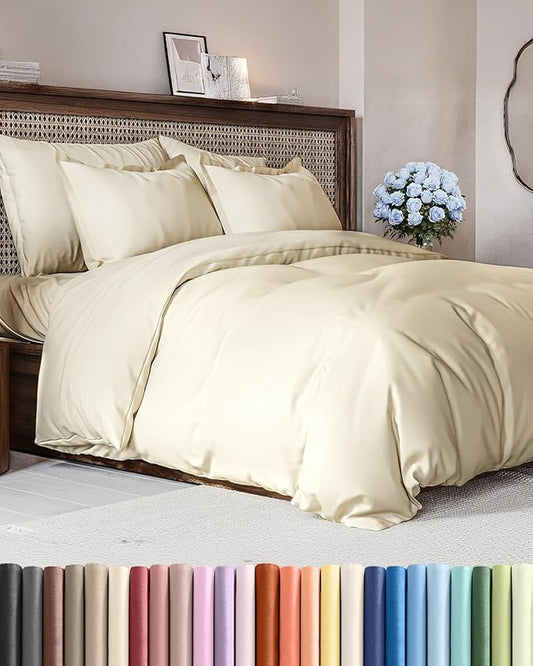 Duvet Cover Cal King Size - Extra Soft Cal King Size Duvet Cover - Lightweight, Breathable, Easy Care & Fade Free w/Zipper Closures & Ties - 104" x 98" Inches - (Off White) Comforter Not Included