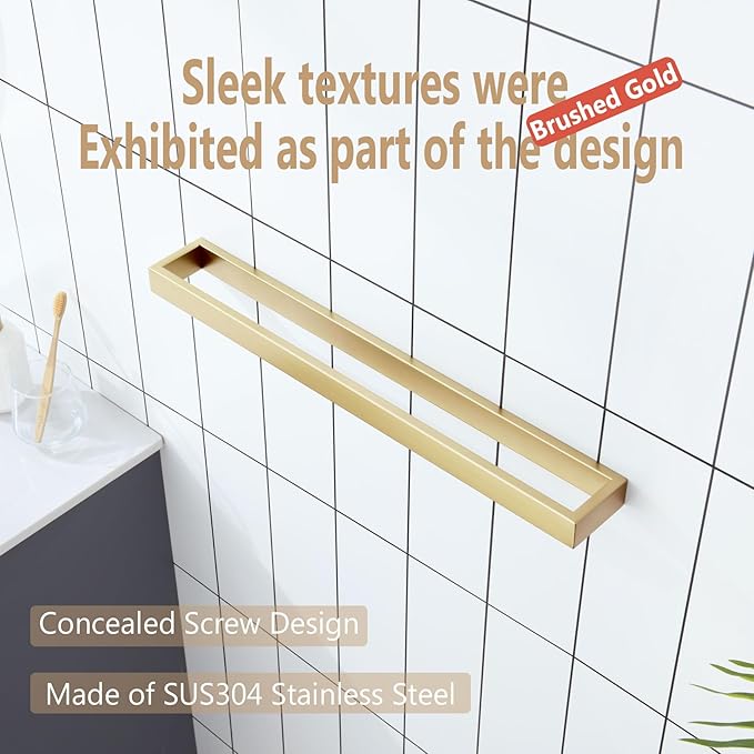 KOKOSIRI Towel Bar Brushed Gold Bath Towel Holder 24 Inch Kitchen Towel Hanger Rack Stainless Steel Bathroom Hardware Wall Mounted, 1 Pack B4008BG-L24