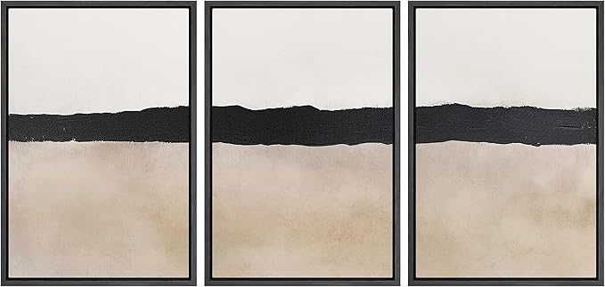 MUDECOR Framed Wall Art Print Set Minimalist Abstract Black Horizontal Brushstroke Illustrations Modern Art Boho Decorative Colorful Chic for Living Room, Bedroom, Office - 16"x24"x3 Black