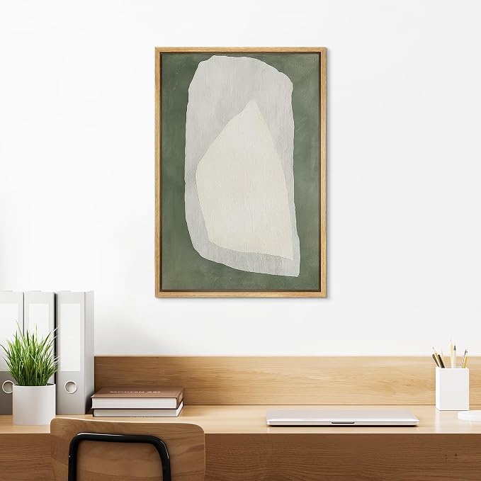 SIGNLEADER Framed Canvas Print Wall Art Soft Organic Form on Sage Green Abstract Illustration Modern Art Decorative Zen for Living Room, Bedroom, Office - 16"x24" NATURAL