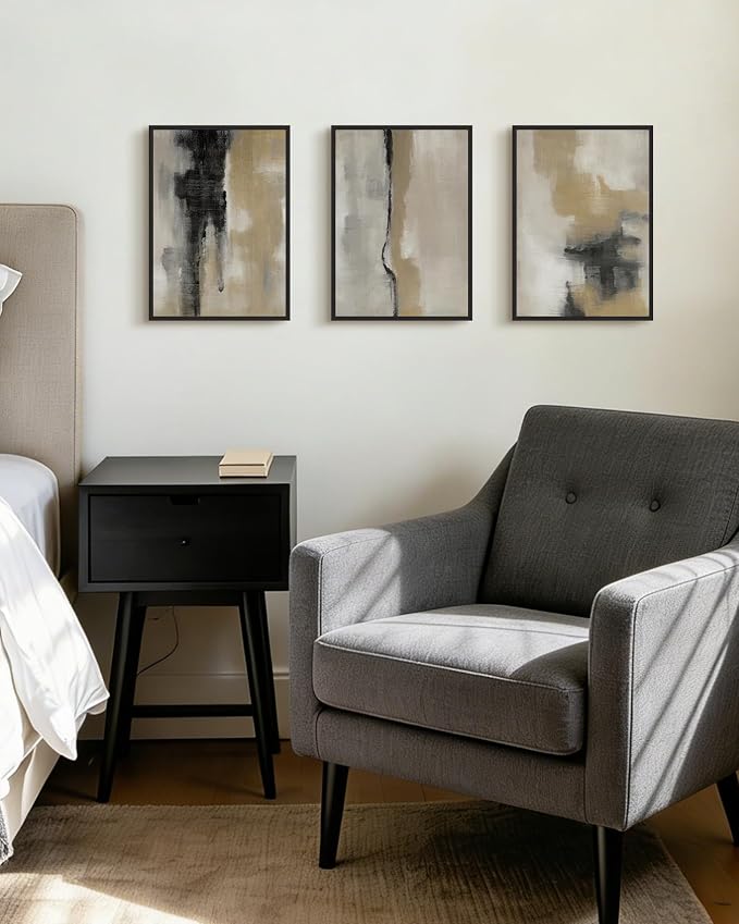 KUVIOKE Black Abstract Framed Wall Art Neutral Graffiti Pastel Minimalist Wall Decor Modern Art Painting for Bedroom Living Room 11x14in (Black Framed)