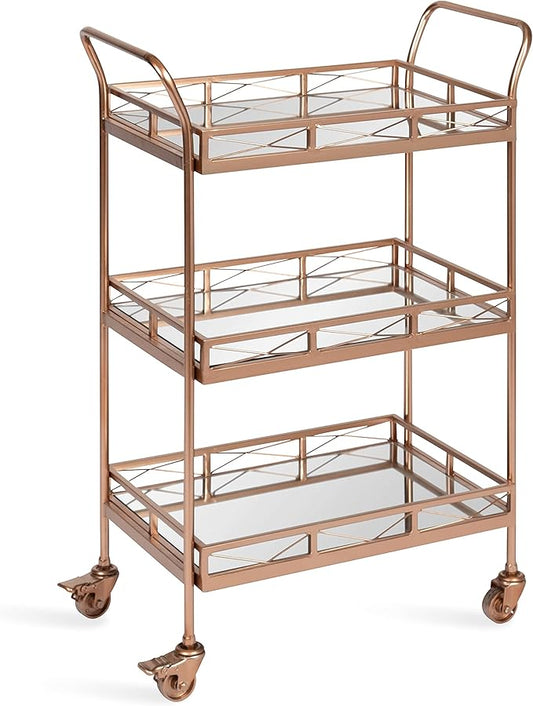 Kate and Laurel Ketia Glam Metal Bar Cart, 23 x 13 x 34, Rose Gold, Glamorous Three Tier Gold Bar Cart for Display and Storage