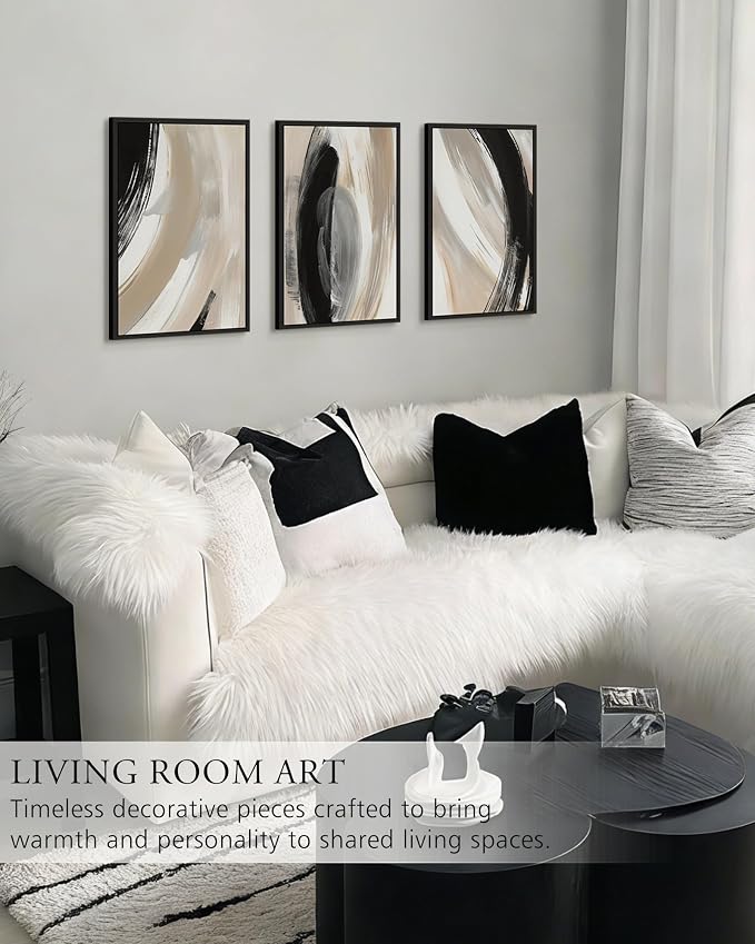 KUVIOKE Black Abstract Framed Wall Art Neutral Minimalist Graffiti Pastel Wall Decor Modern Illustration Art Painting for Bedroom Dining Room 16x24in (Black Framed)
