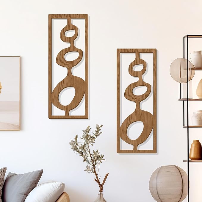 Zzbakress 2 Pcs Mid Century Wall Decor Wooden Mid Century Modern Decor Modern Art Wall Decor Abstract Wall Decoration Geometric Wall Art for Home Living Room Bedroom (Style T)