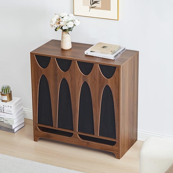 Sideboard Buffet Cabinet with Storage Set of 2, 63” Mid Century Modern Storage Cabinet with Adjustable Shelf and 4 Doors for Dining Room, Living Room,Entry