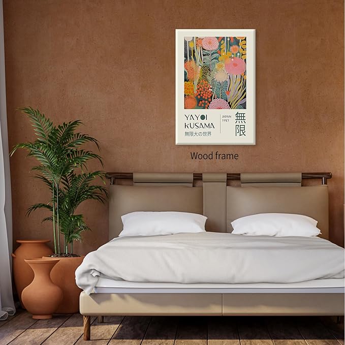 Abstract Yayoi Kusama Posters Japanese Wall Art Vintage Tokyo Aesthetic Prints Yayoi Kusama Inspired Japanese Gallery Wall Art for Stylish Room Bedroom Living Room Decor 24x36in Framed