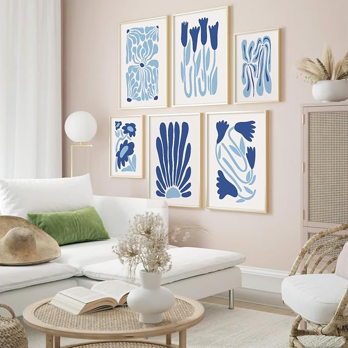 Matisse Flower Wall Art Prints Blue Abstract Wall Decor Aesthetic Canvas Wall Art Picasso Gallery Posters Matisse Preppy Pictures Flower Paintings for Bathroom 8x10 Inch Unframed Set of 6
