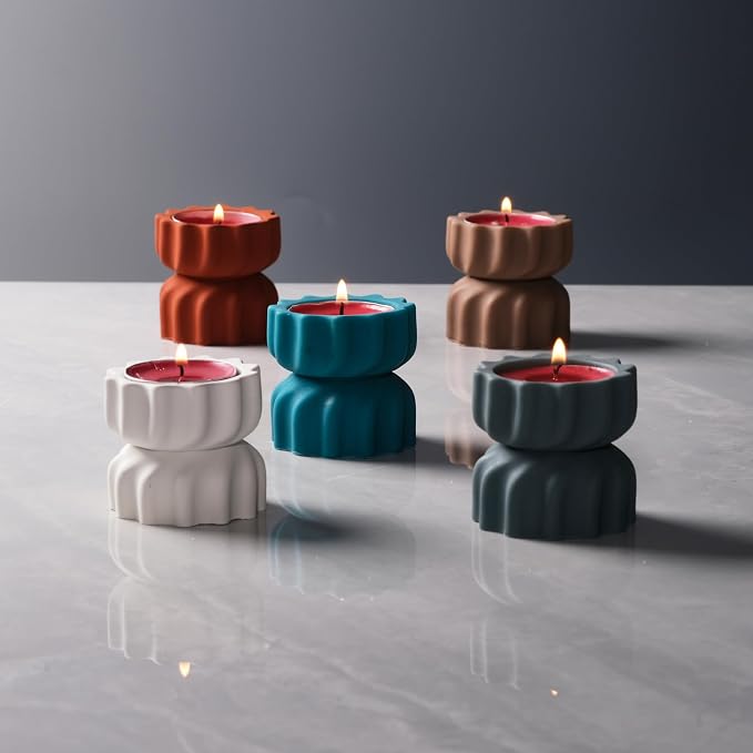 Spiral Grain Tealight Candle Holder Set of 2; Cement Tea Light Votive Candle Holder with a Twist; Decorative Small Cement Tea Light Holder for Coffee or Dining Table Decor; 2 x 2.1 Inches