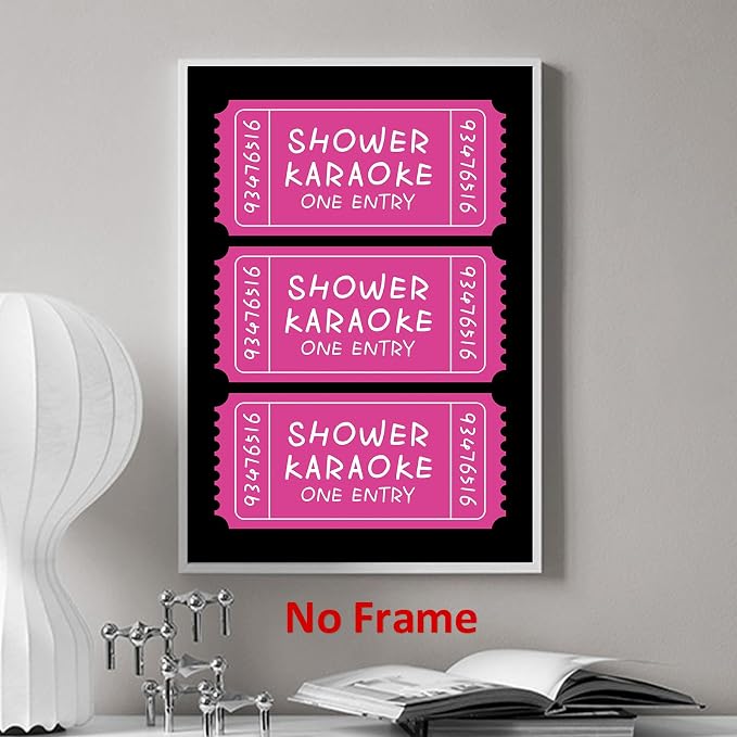 Vintage Ticket Canvas Wall Art Pink Aesthetic Paintings Funny Shower Pictures Preppy Aesthetic Posters Retro Trendy Wall Art Pink Preppy Painting Modern Trendy Girls Posters 16x24inch Frameless