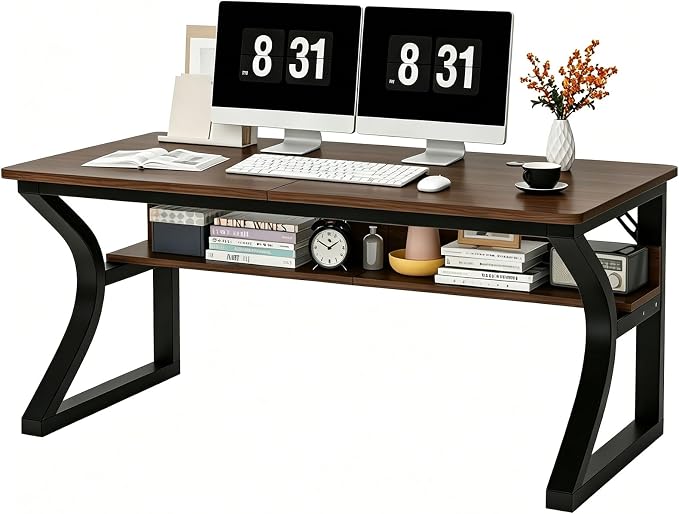 55 X 23.6'' Computer Desk, Home Office Desks w/Shelf Storage, Computer Desk w/Metal Frame, Cable Management, Study Student Desk Writing Work Table Deeper & Thicker Desktop for Home Bedroom