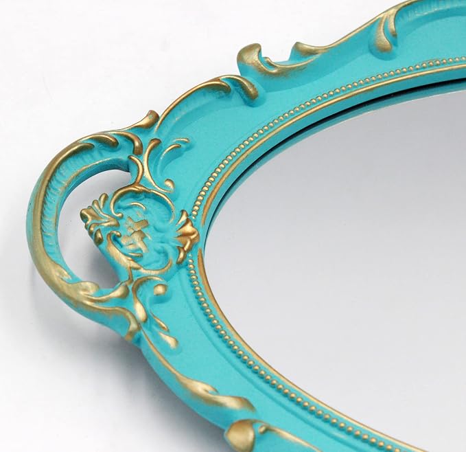 Eaoundm 14.5 x 10 inchs Oval Antique Decorative Wall Mirror Vintage Hanging Mirror (Blue)