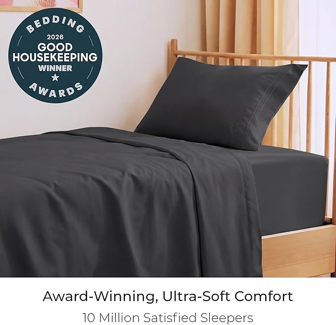Mellanni Twin Sheets Set - 3 PC Iconic Collection Bedding - Hotel Luxury, Extra Soft, Cooling Bed Sheets - Wrinkle, Fade, Stain Resistant (Twin, Black)