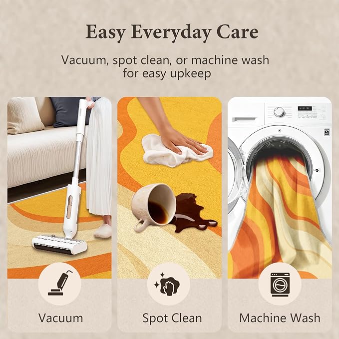 Sunset Flow Area Rug 7x10, Modern Abstract Wave Rug, Retro Orange Neutral Carpet for Living Room Bedroom, Soft Non Slip Washable Rug