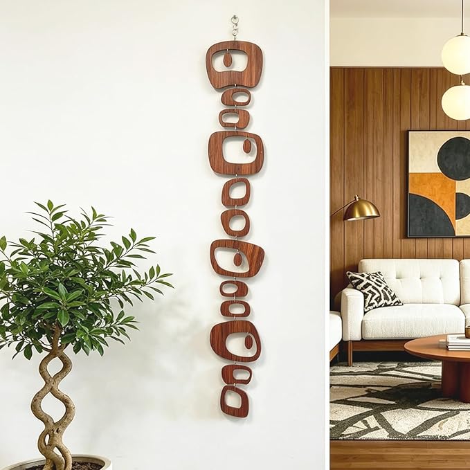 16PCS Retro Mid Century Modern Wall Art MCM Decor for Living Room Bedroom Kitchen Study, Walnut Wood Texture 16.5"x51.3"
