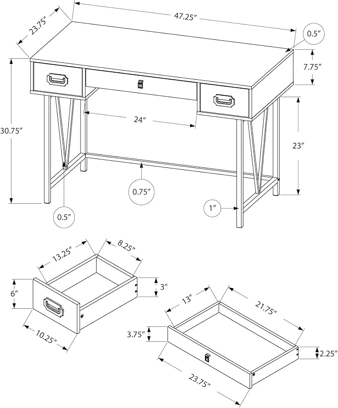 Monarch Specialties Laptop Table with Drawers-Industrial Style-Metal Legs Computer Desk Home & Office, 48" L, Taupe Reclaimed Wood Look