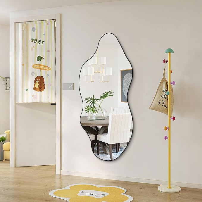 Large Irregular Mirror, 52"x25.5" Asymmetrical Frameless Mirror for Wall, Modern Abstract Wall Mirrors for Living Room Bathroom Bedroom Hallway Entryway, Hangs Vertically or Horizontally