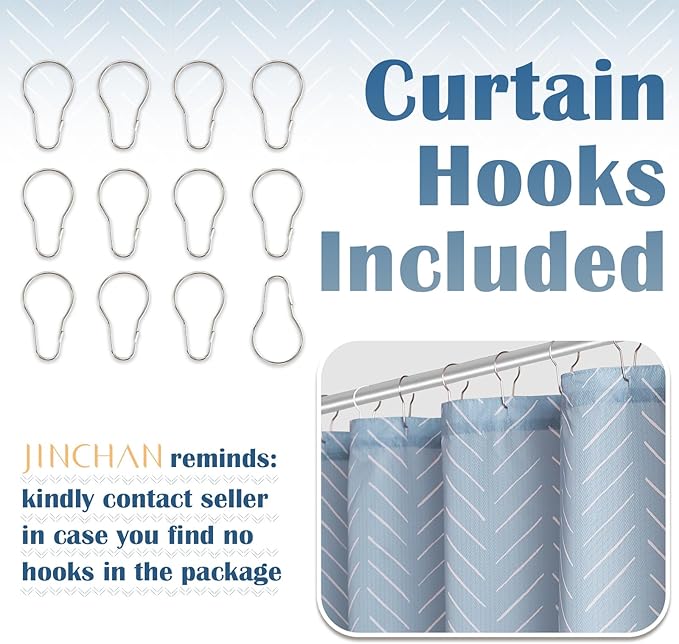 jinchan Extra Long Blue Shower Curtain with White Herringbone Striped Zig Zag Chevron Waterproof Fabric Modern Farmhouse Shower Curtains for Bathroom with 12 Hooks 70x84 Inches