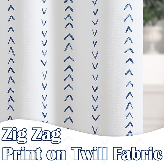 jinchan Blue and White Boho Shower Curtain Herringbone Zig Zag Waterproof Fabric Bohemian Modern Farmhouse Arrow Geometric Shower Curtains for Bathroom with 12 Hooks 70x72 Inches