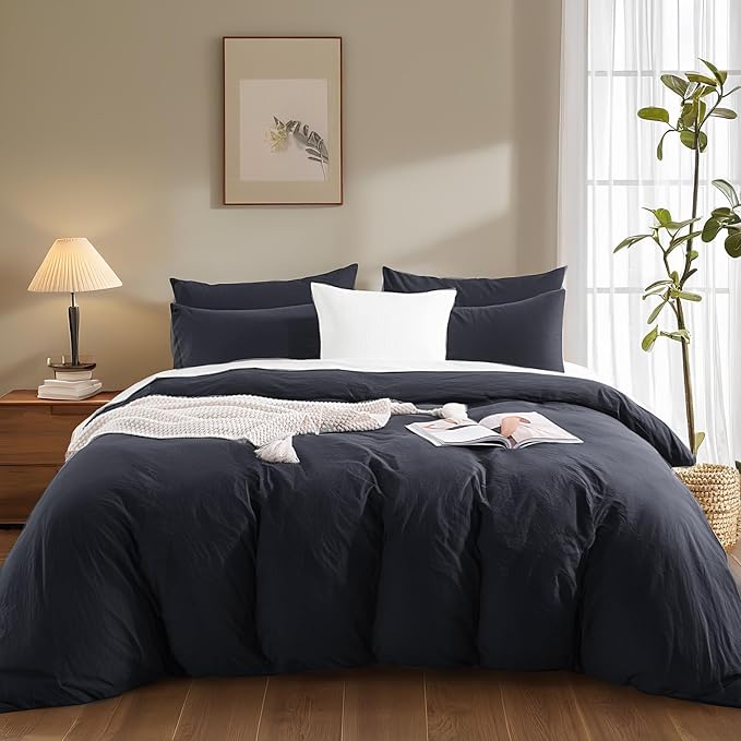 NEXHOME PRO Full Duvet Cover Set – 100% Certified Organic Cotton with Washed Feel & Linen-Like Texture, Comfortable & Breathable, Home Bedding Set Dark Grey (No Comforter)