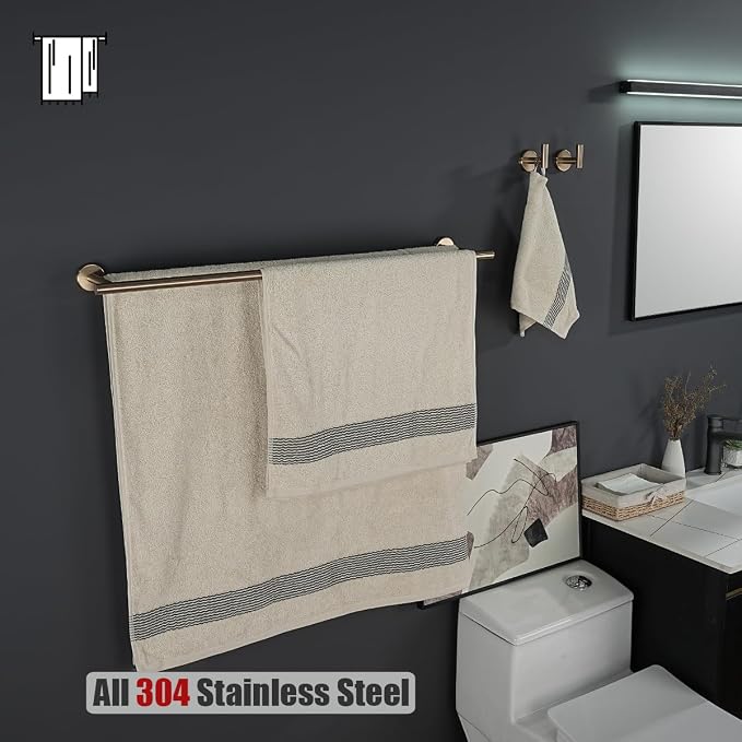 JQK Double Bath Towel Bar, 30 Inch 304 Stainless Steel Thicken 0.8mm Towel Rack for Bathroom, Towel Holder Champagne Bronze Wall Mount, Useable Length 27 Inch, TB100L27-CB