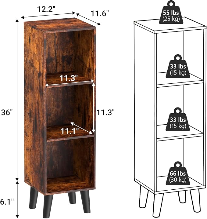 3 Cube Storage Organizer with Legs, 3 Tier Cube Low Bookcase Freestanding Storage Display Organizer for Home Office, Three-Cubes Open Shelf Short Bookshelf (Retro Brown, 3 Cube)