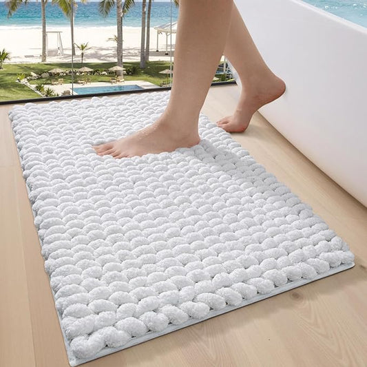 LUMI Luxury Bathroom Rug, Ultra Soft Quick Dry Bath Mat, Non-Slip Absorbent Thick Chenille Bath Rug, Cozy Braid Design Floor Mat for Bathtub, Sink, Laundry, Bedroom, White, 17"x30"