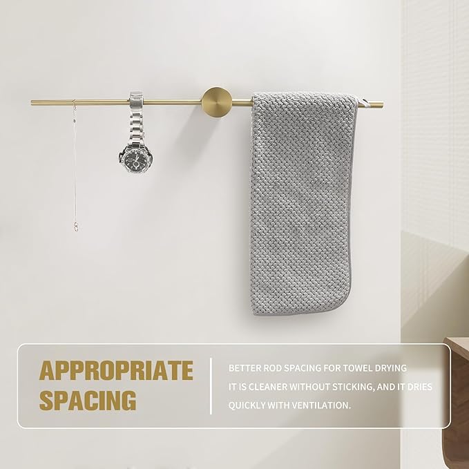 Adjustable Bath Towel Bar Single Bars Towel Rack Rod Wall Mounted SUS304 Stainless Steel Bathroom Towel Holder Toilet Kitchen Towel Shelf Single Layer Modern (Brushed Gold(600mm))