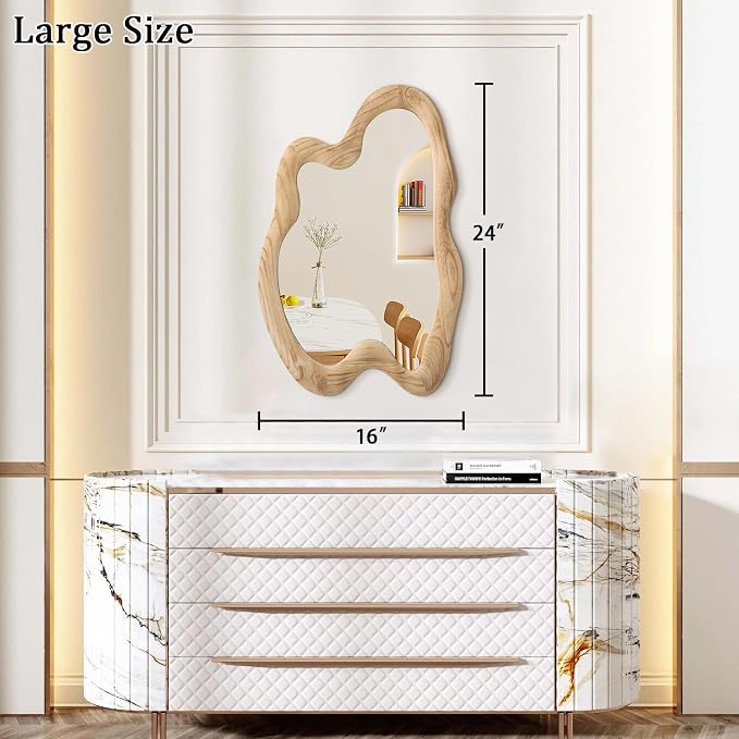 AAZZKANG Asymmetrical Wall Mirror 24"x16" Rustic Irregular Vanity Mirror Rustic Decorative Large Mirror for Bathroom Bedroom Living Room Hallway