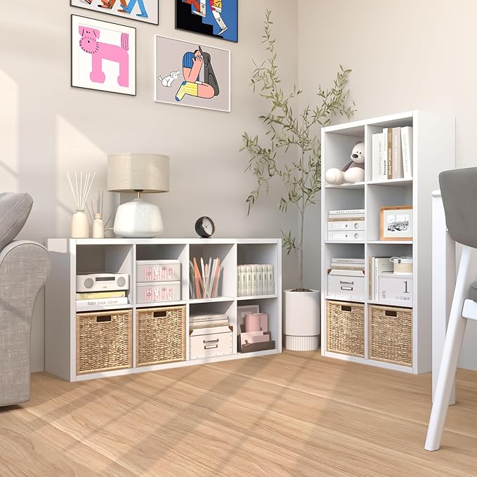 Endearing Limons【2026 Wooden Thick Border 8 Cube Shelf Storage Organizer with Anti-Tipping Kits + Reversible Open Back Bookcase (11 x 11 Unit Cell White)