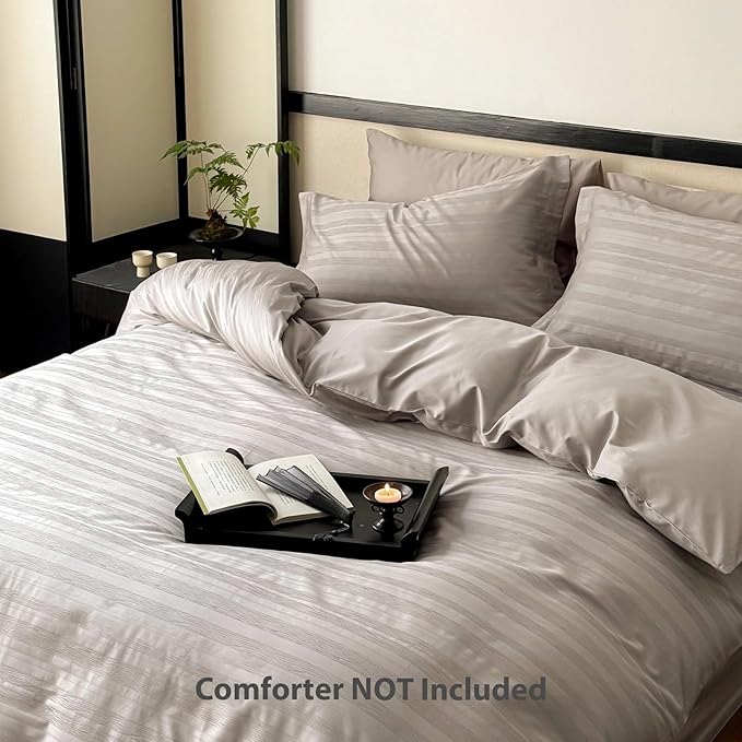 100% Cotton Duvet Cover King Size, Soft Grey Striped Duvet Cover Set for All Season, Luxury Hotel-Style - 1 Duvet Cover 104x90 Inches with Zipper Closure, 2 Pillowcases