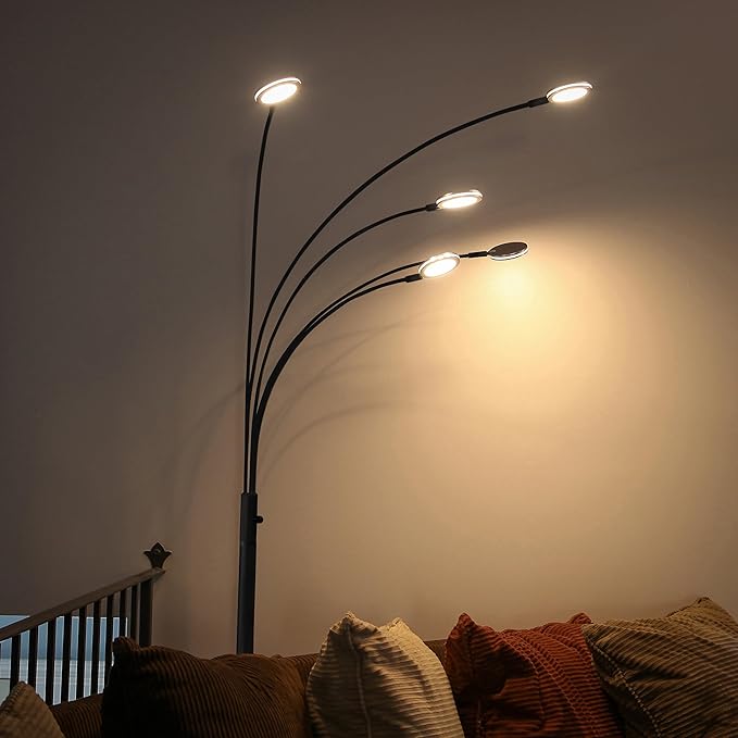 Brightech Orion Arc Floor Lamp for Living Room, Dimmable Tree Floor Lamp with 5 Adjustable Arms, Multi-Head Standing Lamp with Flexible Rotating LEDs for Bedroom - Bright Hanging Lighting - Black