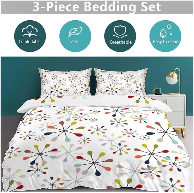 Mid Century Bedding Set,Modern Geometric Atomic Abstract Iconic Pattern 1950s 1960s Retro Style Comforter Set with Pillowcase for Bedroom Bed Decor，Twin 86"x70"