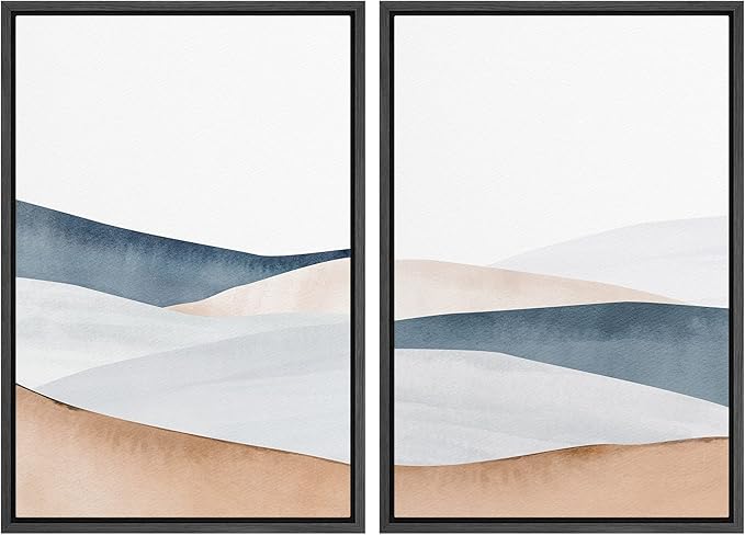 IDEA4WALL Framed Canvas Print Wall Art Set Pastel Watercolor Mountain Valley Landscape Nature Wilderness Illustrations Modern Art Scenic Colorful for Living Room, Bedroom, Office - 16"x24"x2 Black