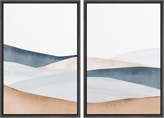 IDEA4WALL Framed Canvas Print Wall Art Set Pastel Watercolor Mountain Valley Landscape Nature Wilderness Illustrations Modern Art Scenic Colorful for Living Room, Bedroom, Office - 16"x24"x2 Black