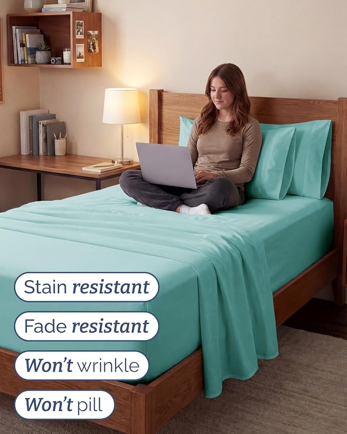 Extra Deep Twin XL Sheet Set - 4 Piece College Dorm Bed Sheets Set with Extra Deep Pockets - Ultra-Soft, Comfy & Breathable Bedding for Women, Men, Kids & Teens - Wrinkle & Fade Resistant - Spa Blue