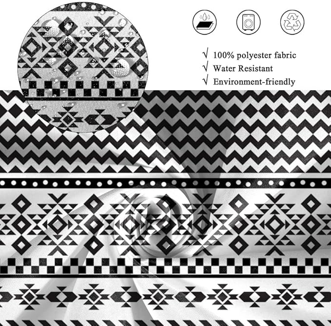 Bohemian Ethnic Shower Curtain for Bathroom Black and White Geometric Pattern Shower Curtains Modern Abstract Minimalist Bathroom Decor Set Washable Waterproof Polyester Fabric with Hooks 48x72 Inch