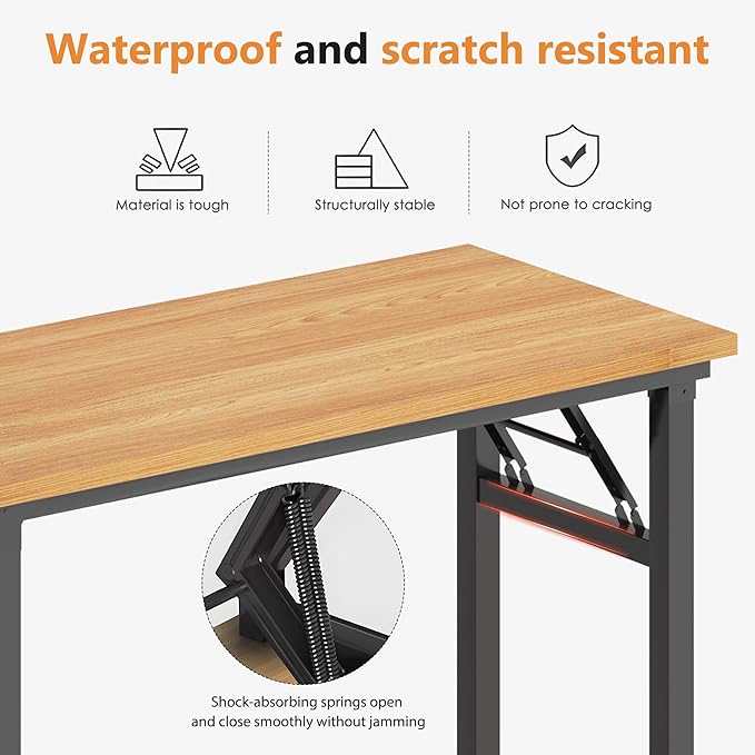DlandHome Computer Desk, 59.8Inch Office Desk Computer Table, Study Writing Study Desk for Home Office, Teak and Black