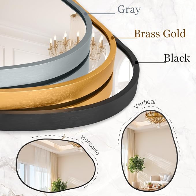 Black Irregular Wall Mirror Asymmetrical Bathroom Mirror Metal Framed Mirrors Decorative Bedroom Living Room Vanity Entryway 26''x18''