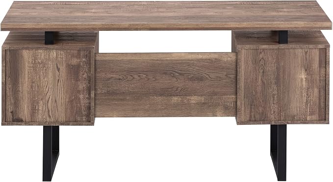 Monarch Specialties Computer Desk with Drawers - Contemporary Style - Home & Office Computer Desk with Metal Legs - 60"L (Brown Reclaimed Wood Look)