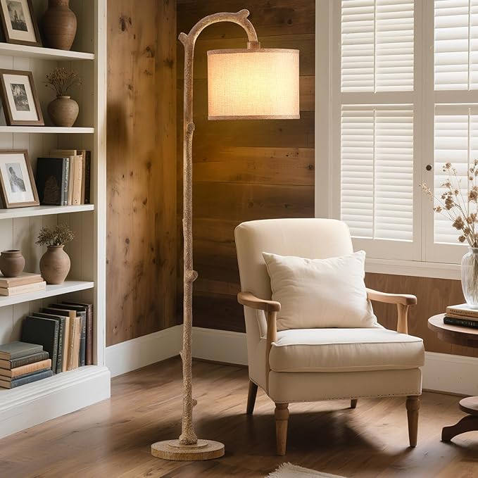 Floor Lamp for Bedroom - 69" Rustic Farmhouse Tall Lamp with Adjustable Color Temperatures - Country Resin Vintage Reading Light Standing Lamps for Living Room Office Classroom, Bulbs, Brown