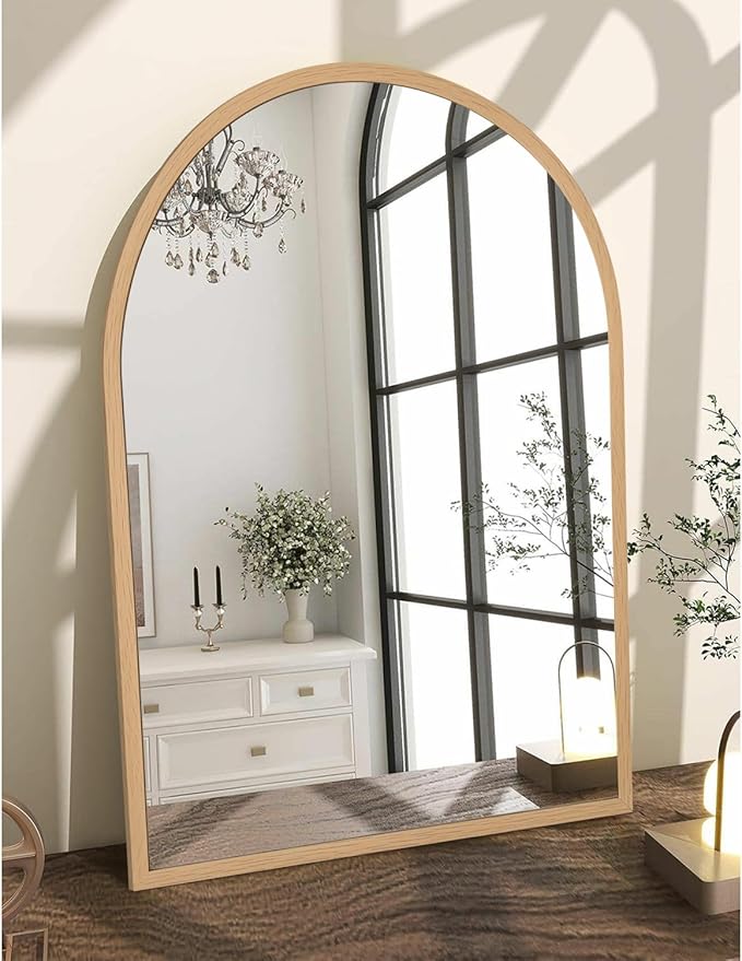Arched Wall Mirror Aluminum Alloy Frame Bathroom Mirror Brushed Metal Vanity Wall Mounted Mirror for LivingRoom Bedroom Entryway 26"x18"