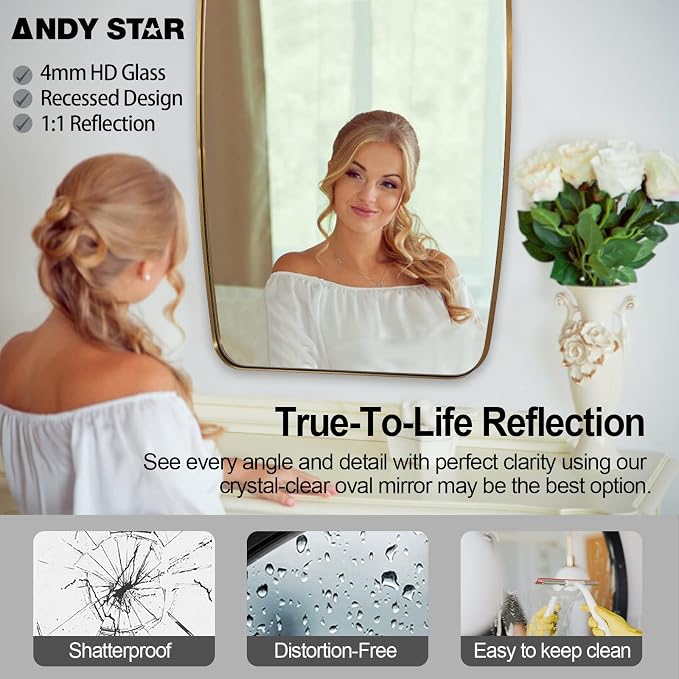 ANDY STAR Oval Mirrors for Bathroom, 20x28 Gold Bathroom Vanity Mirror with Metal Frame, Brass Oblong Mirror for Over Sink, Modern Anti Rust Wall Mounted