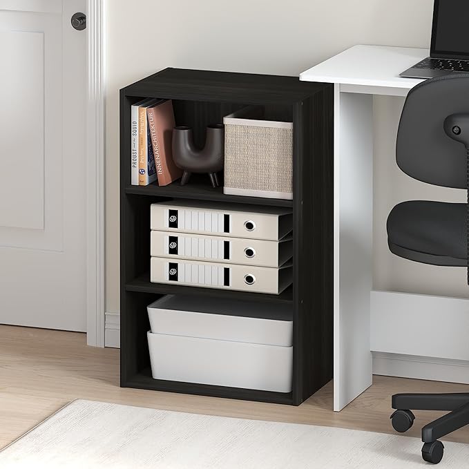 Furinno Basic Book Shelf, 3-Tier Bookshelf, Storage Organizer Bookcase with Open Shelf, 11 x 17 x 26, for Living Room, Bedroom, Home Office, Espresso