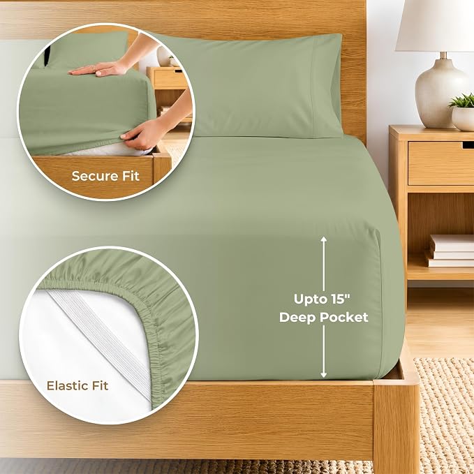 SGI bedding 100% Egyptian Cotton Sheets RV King Size – 600 Thread Count Sheets Set, Soft, Cooling, 15" Deep Pocket, Luxury Hotel Bedding, Breathable, Durable - Moss